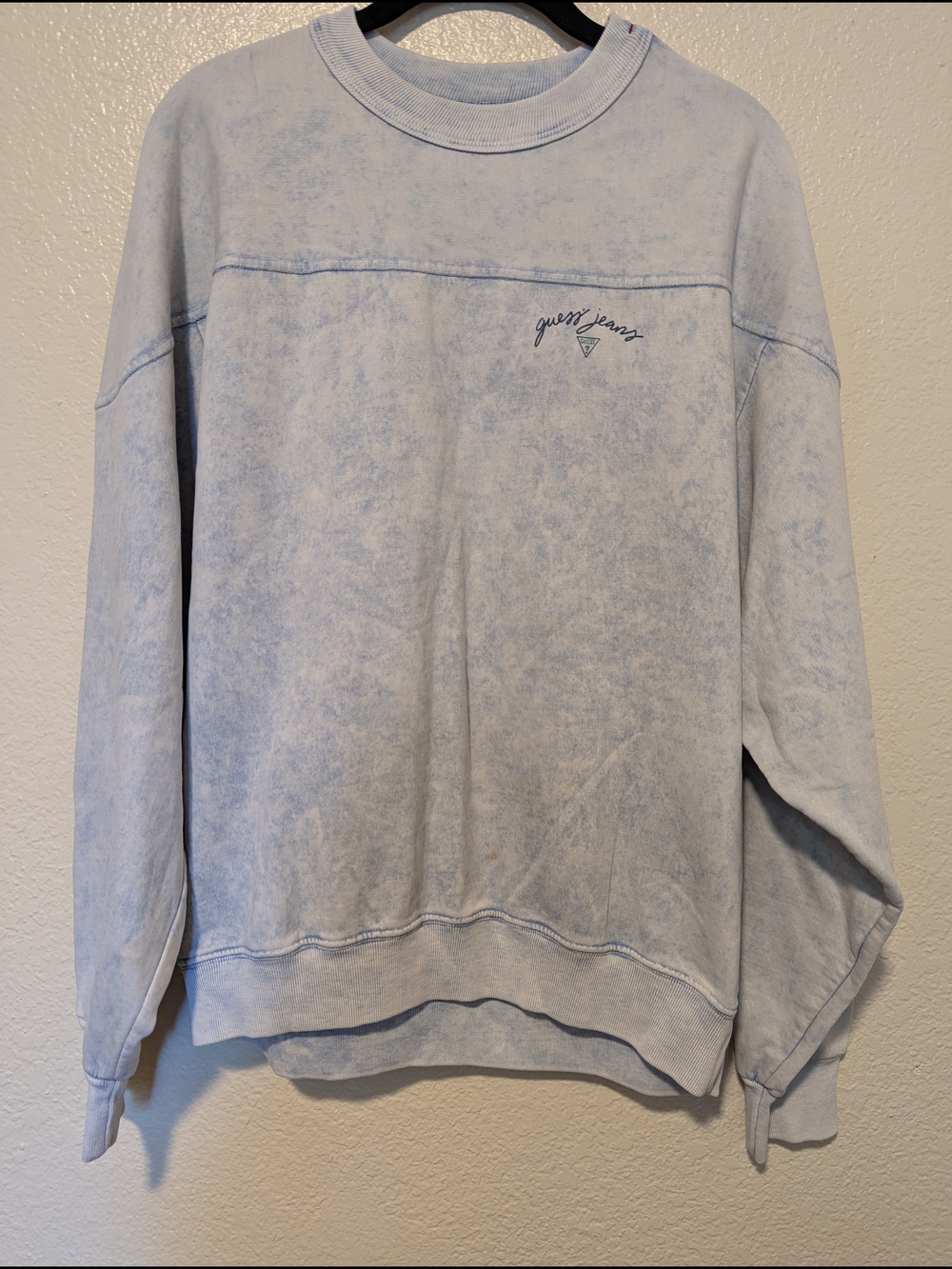 Guess Light Blue Mineral-Wash Crewneck Sweatshirt